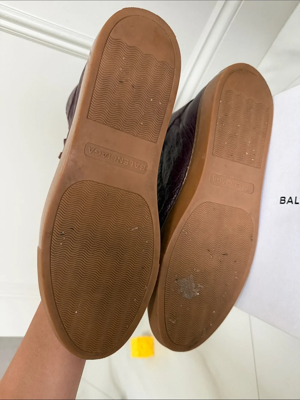 Balenciaga Arena Men's Burgundy Leather High-Top Sneakers with Gum Sole